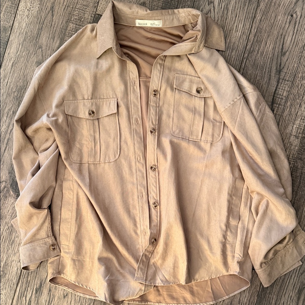 BE COOL Women's Tan Button Down Shirt